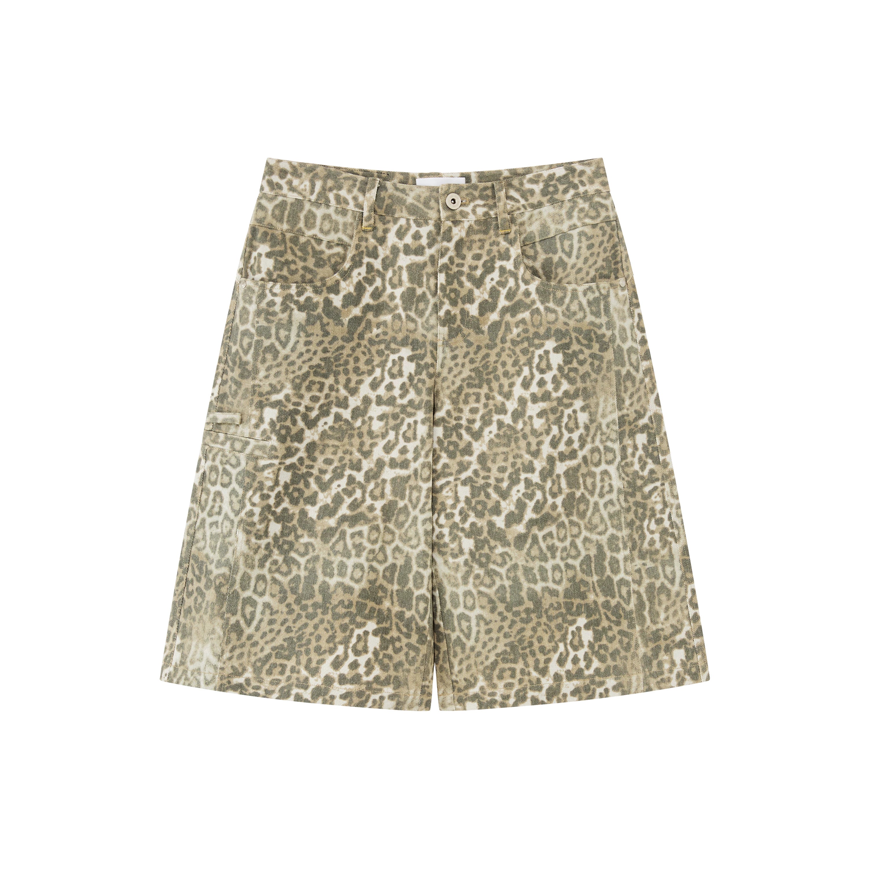 Vintage Leopard Print Relaxed Wide-Leg Bermuda Shorts