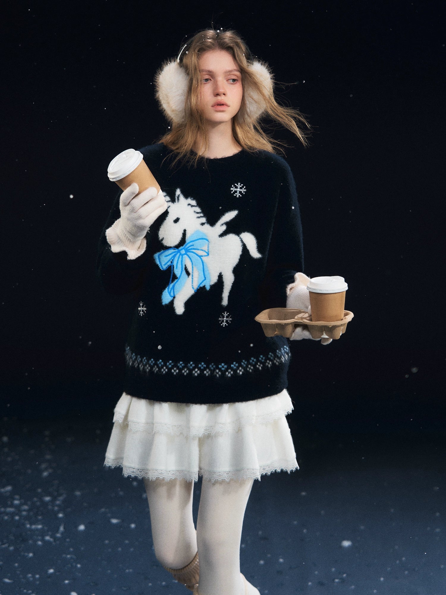 Snowflake Pony Soft Knit Sweater