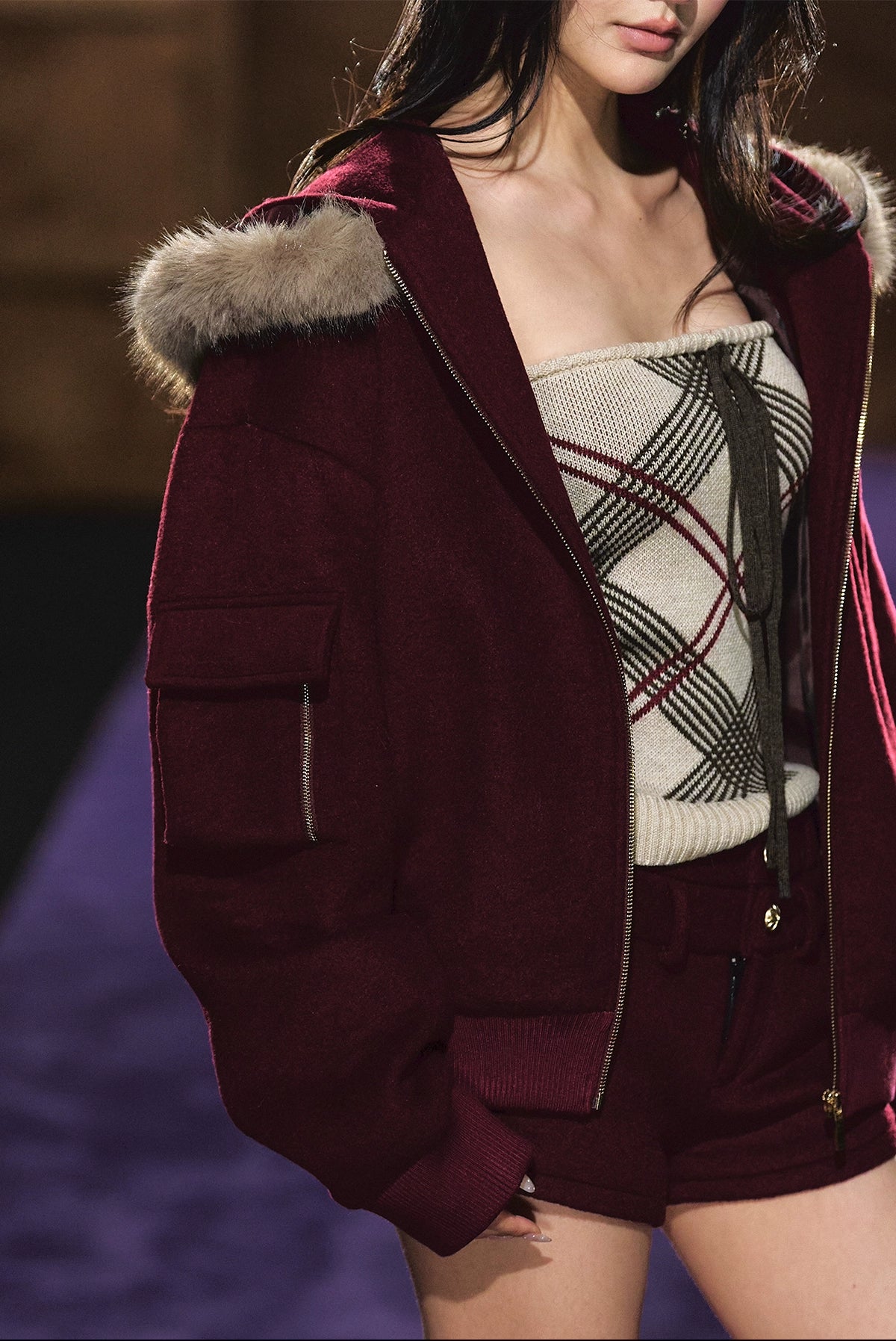 Wool-Blend Faux Fur Trimmed Fleece Hoodie