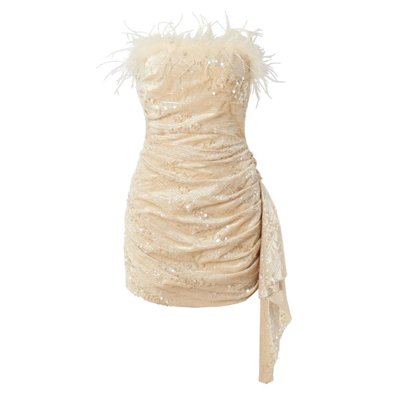 Bodycon Dress & Vintage Faux Mink Fur Set