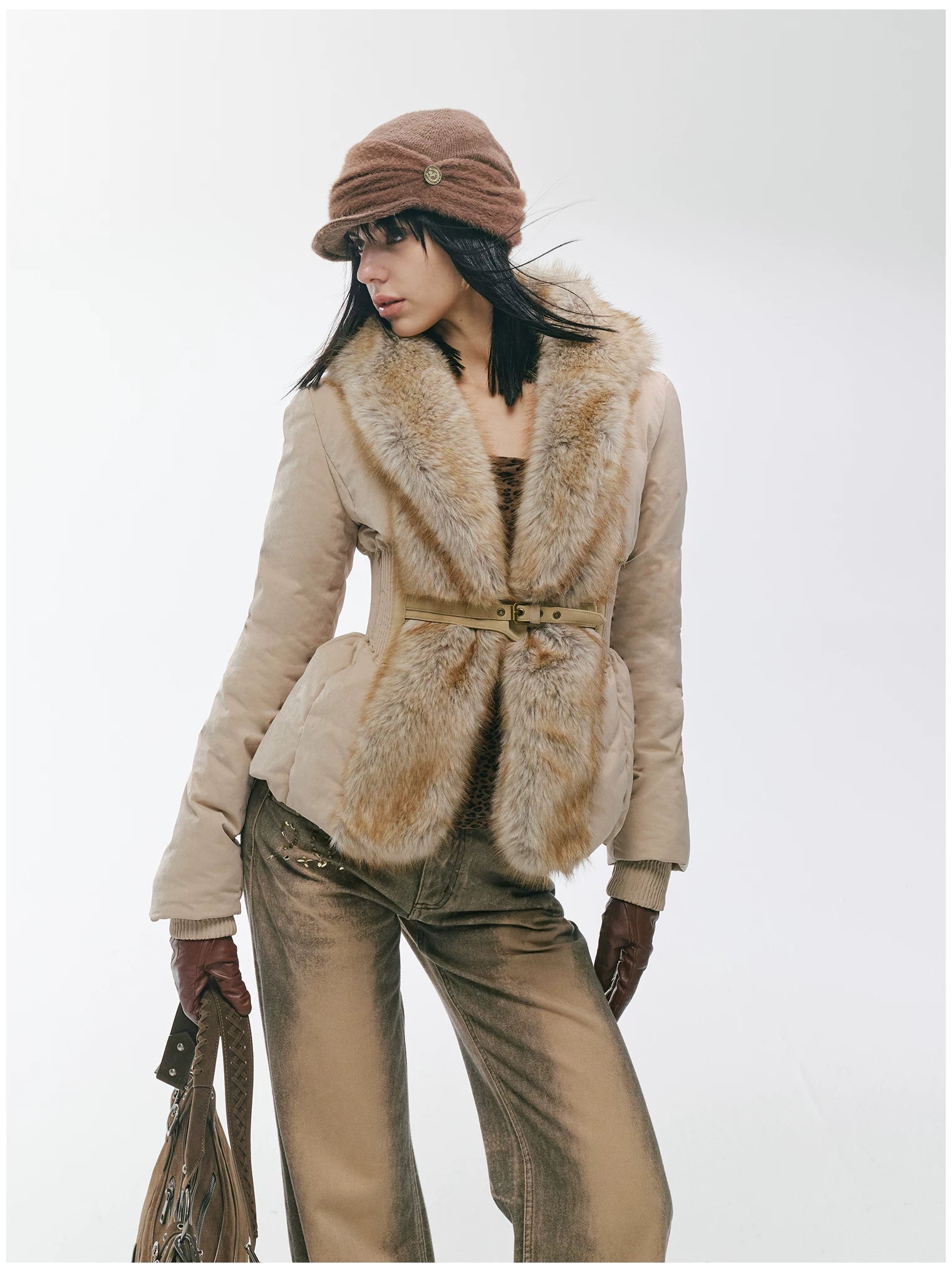 Vintage-Tech Distressed Fur-Panel Down Jacket