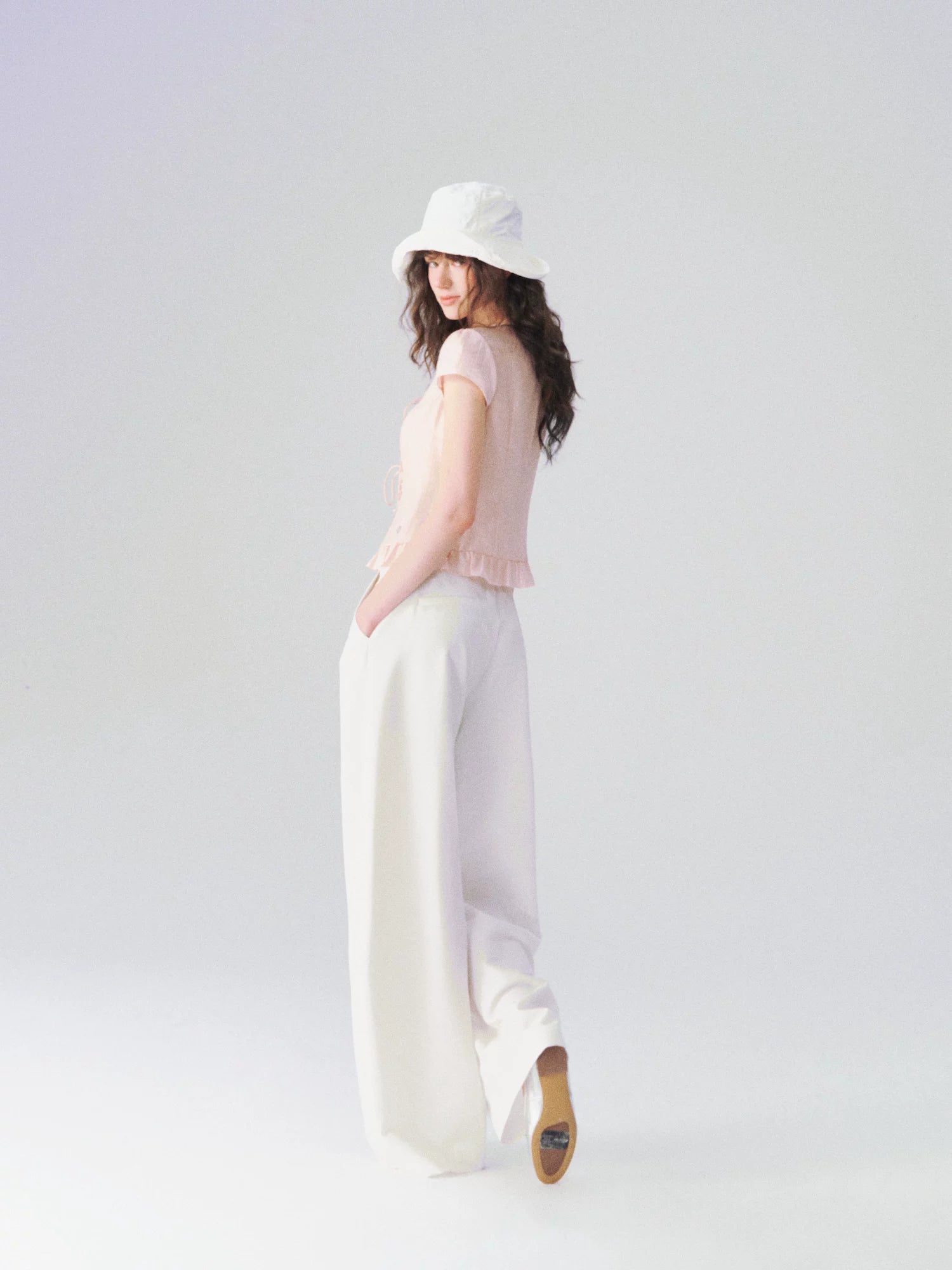 Soft Ruffle Trim V-Neck Cropped Blouse