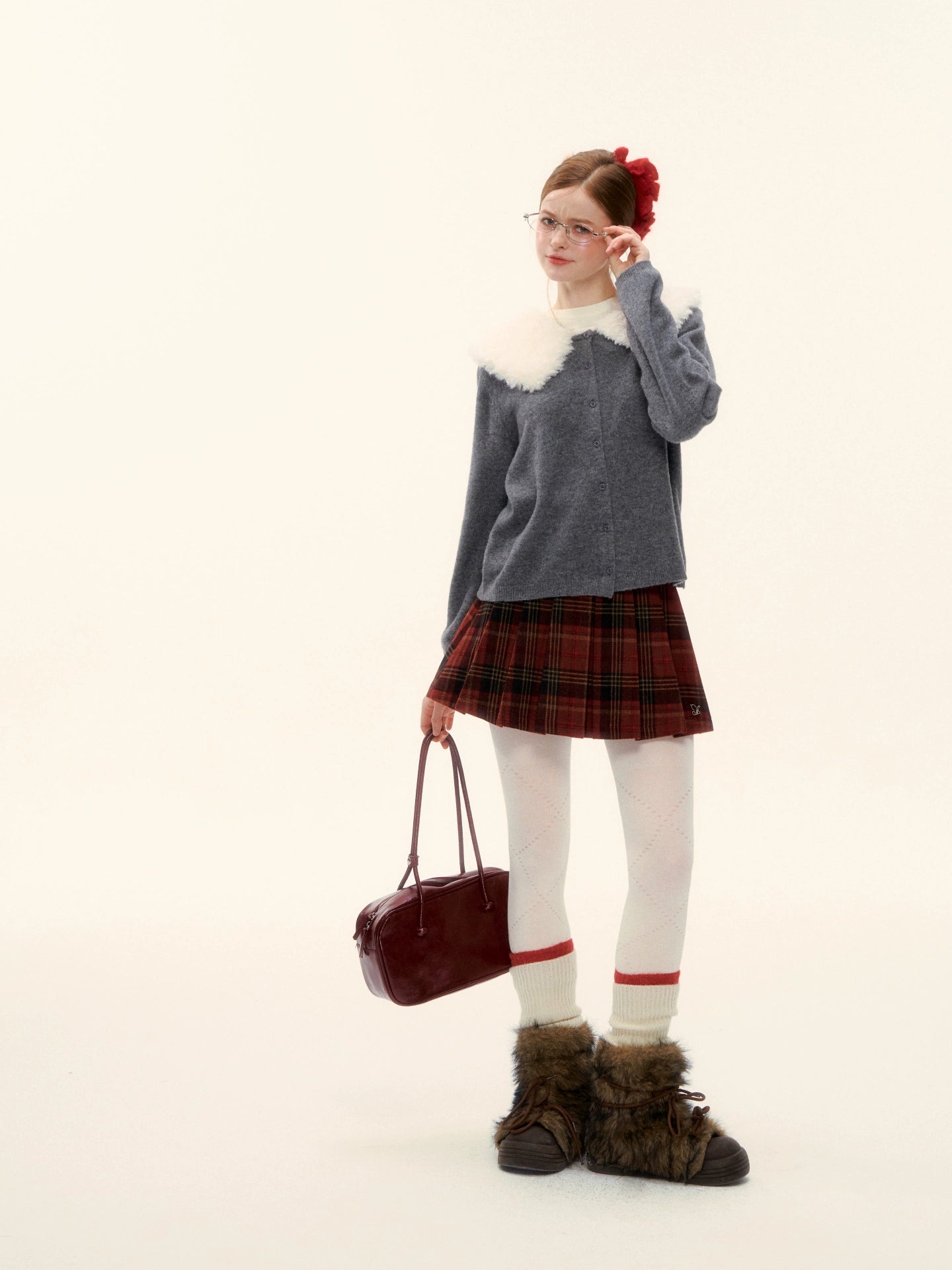 Wool Collar Relaxed Knit Cardigan