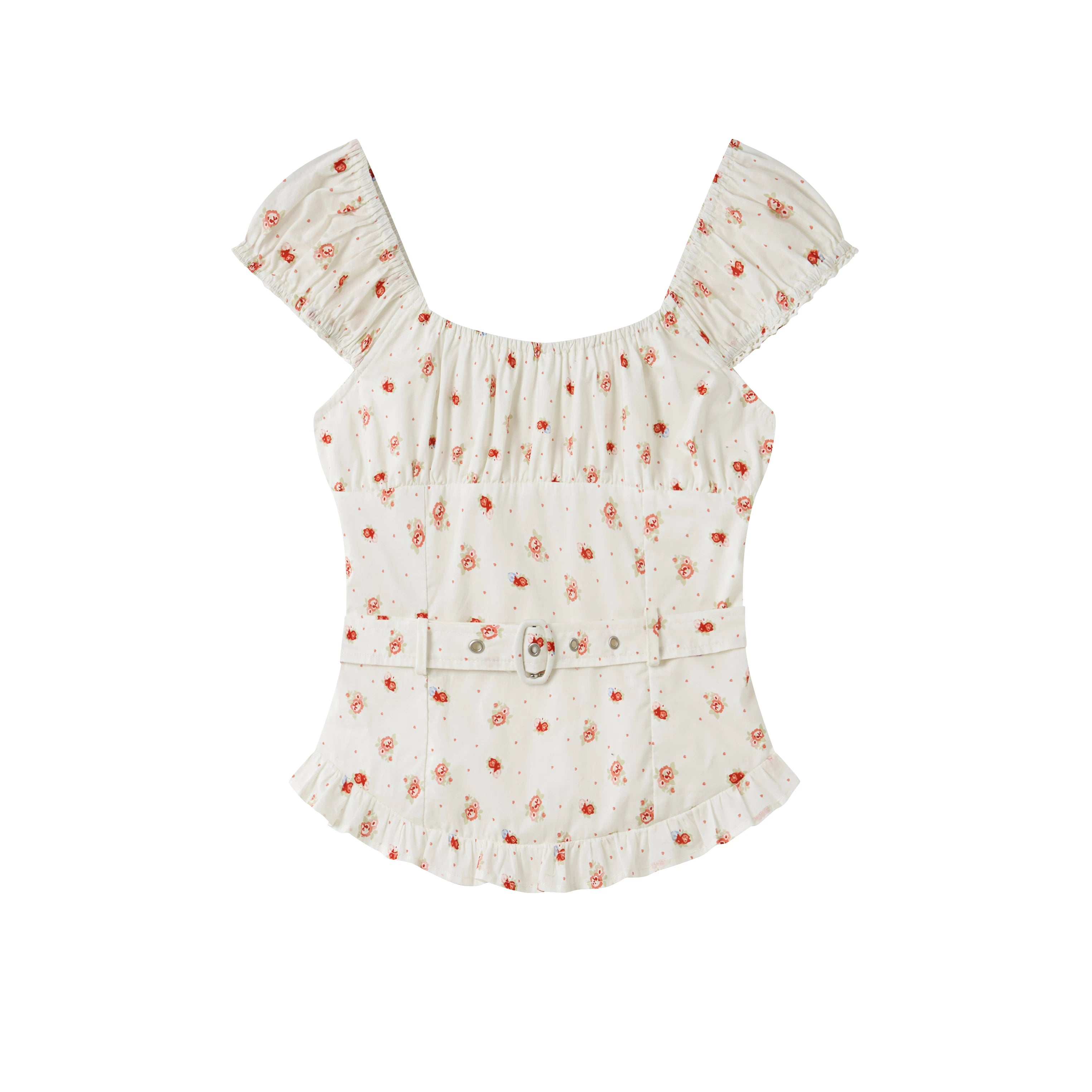 Vintage Floral Waist-Cinching Two-Piece Skirt Set