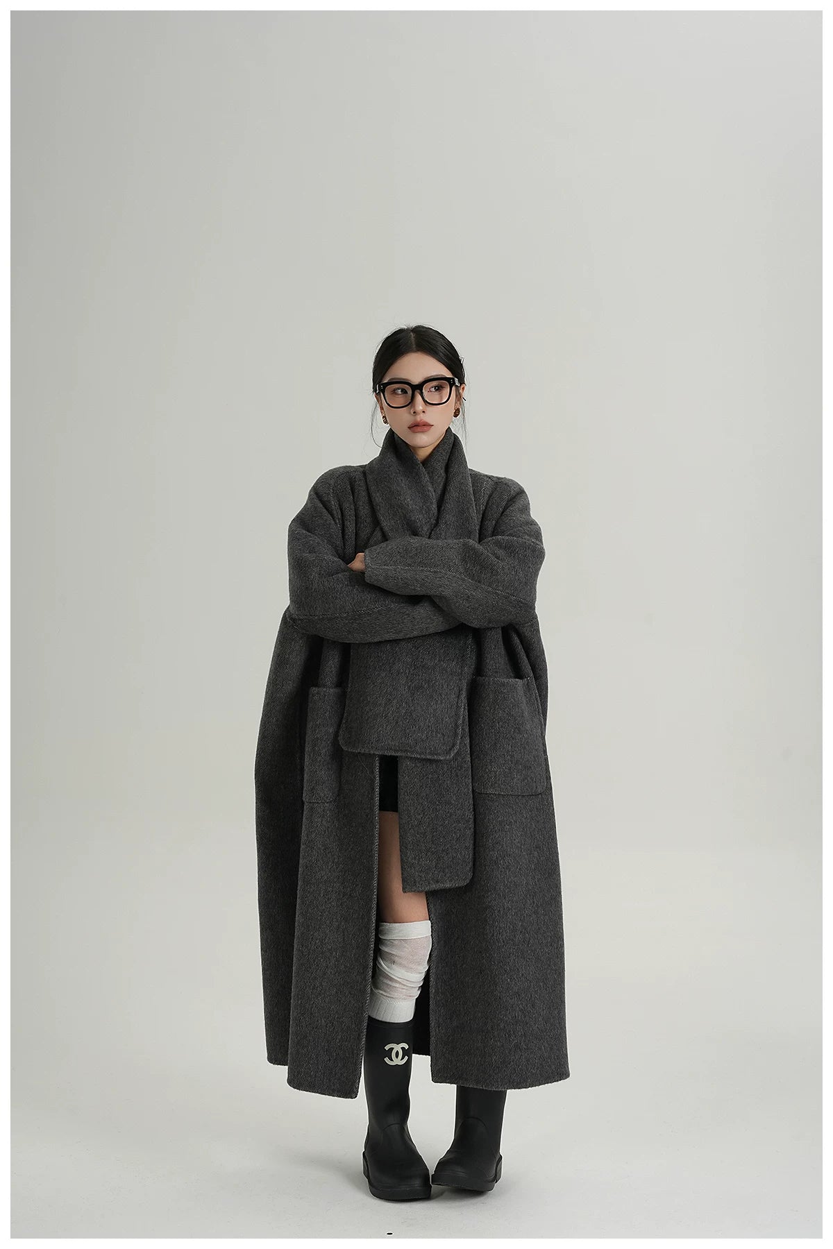 Cape-Style Oversized Long Wool Coat