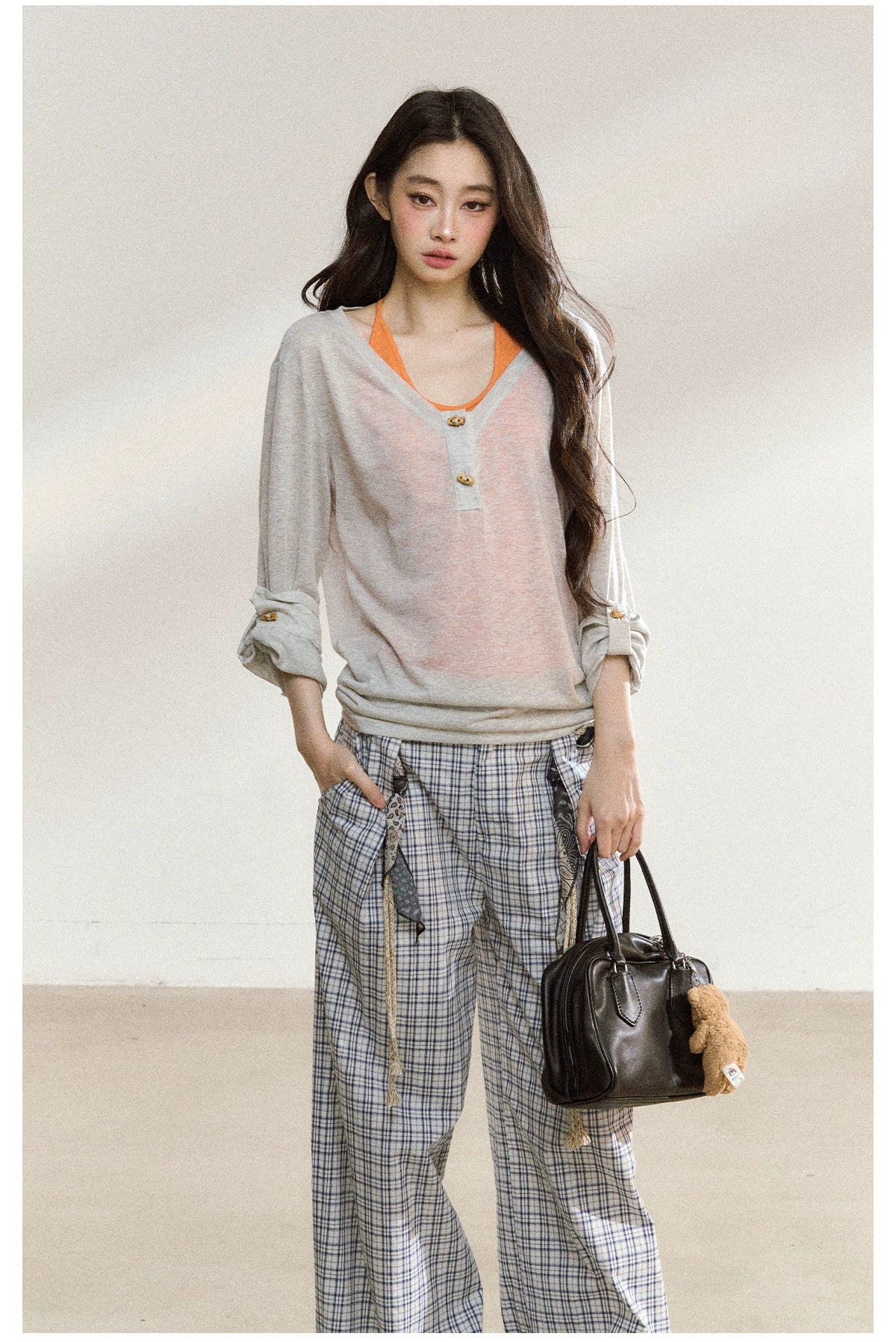 Textured Silk-Blend V-Neck Pullover & Tank Top Set - CHINASQUAD