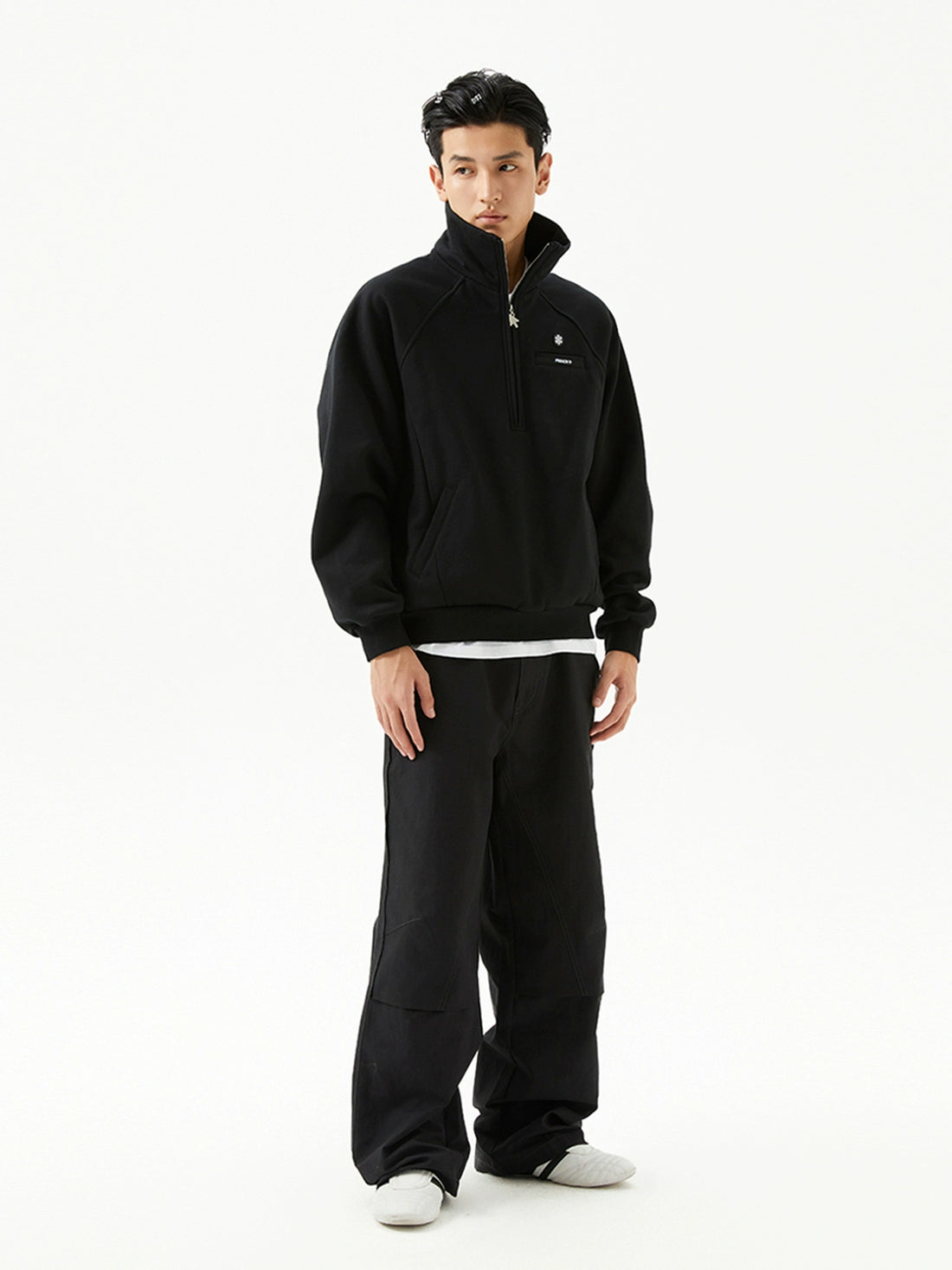Half-Zip Stand Collar Loose Fit Fleece Sweatshirt - CHINASQUAD