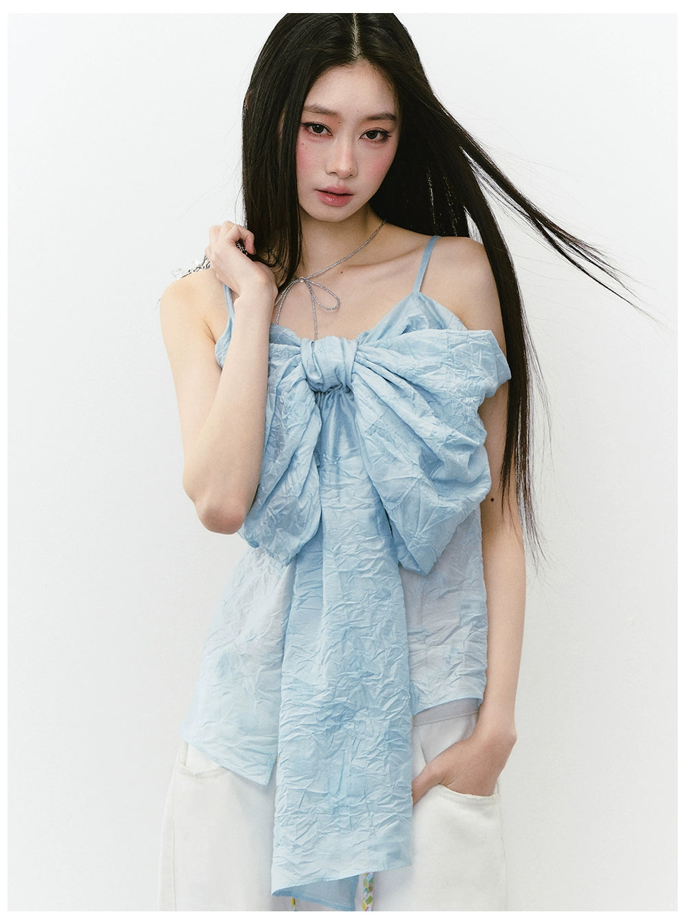 Large Bow Pleated Lightweight Cami Vest - CHINASQUAD