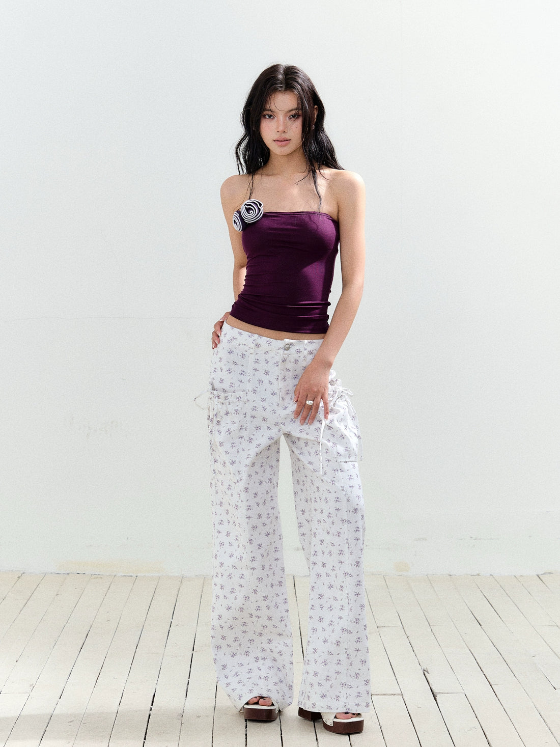 Floral Ruffled Big Pocket Utility Pants - CHINASQUAD
