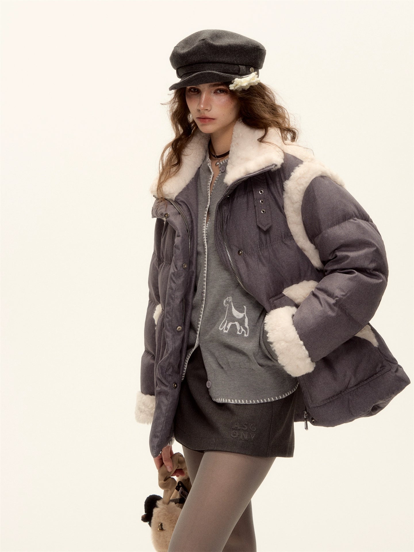 Faux Shearling Panel Down Jacket