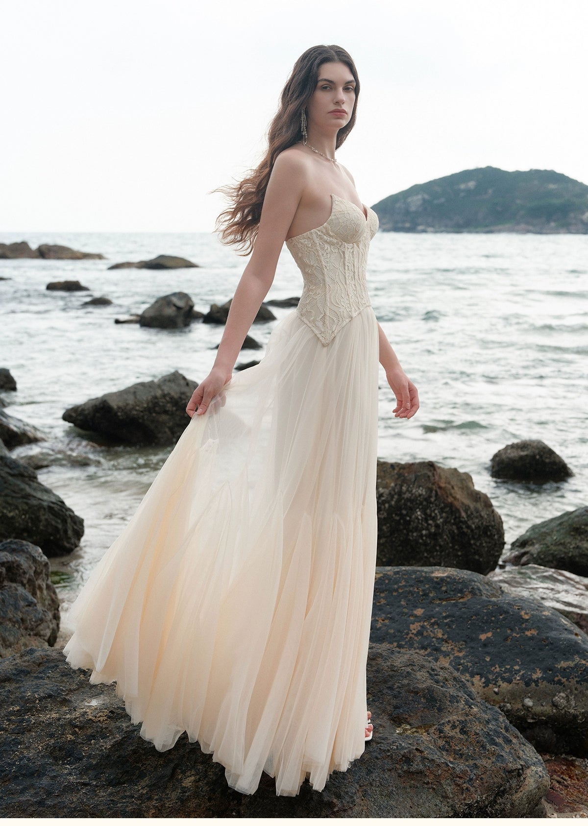 Heavy Lace Corset Mesh Maxi Dress - CHINASQUAD