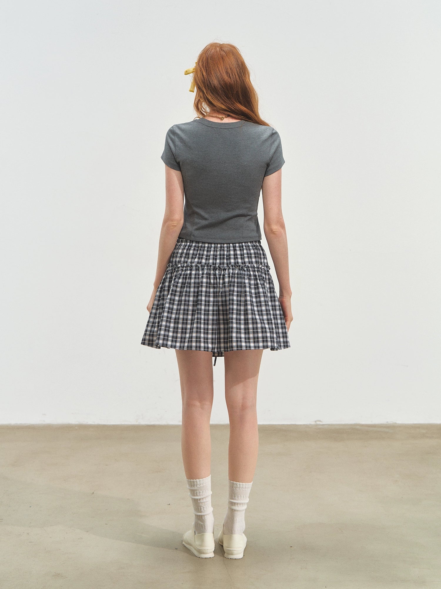 Checkered Ruffle A - Line Midi Skirt - CHINASQUAD
