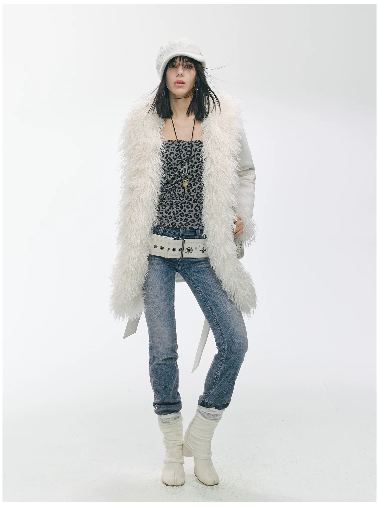 Shearling-Style Mid-Length Belted Duffle Coat