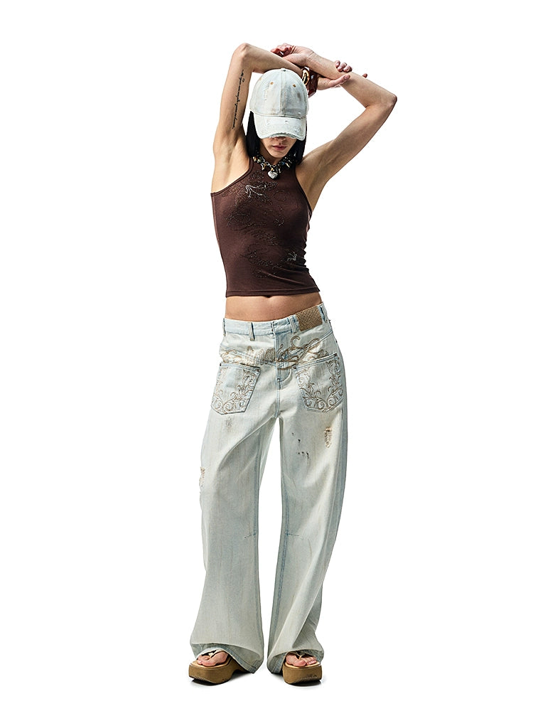 Floral Austrian Rhinestone I-shaped Vest - CHINASQUAD