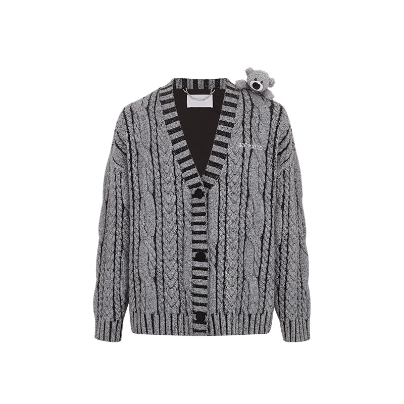 Twist-Knit Unisex V-Neck Cardigan