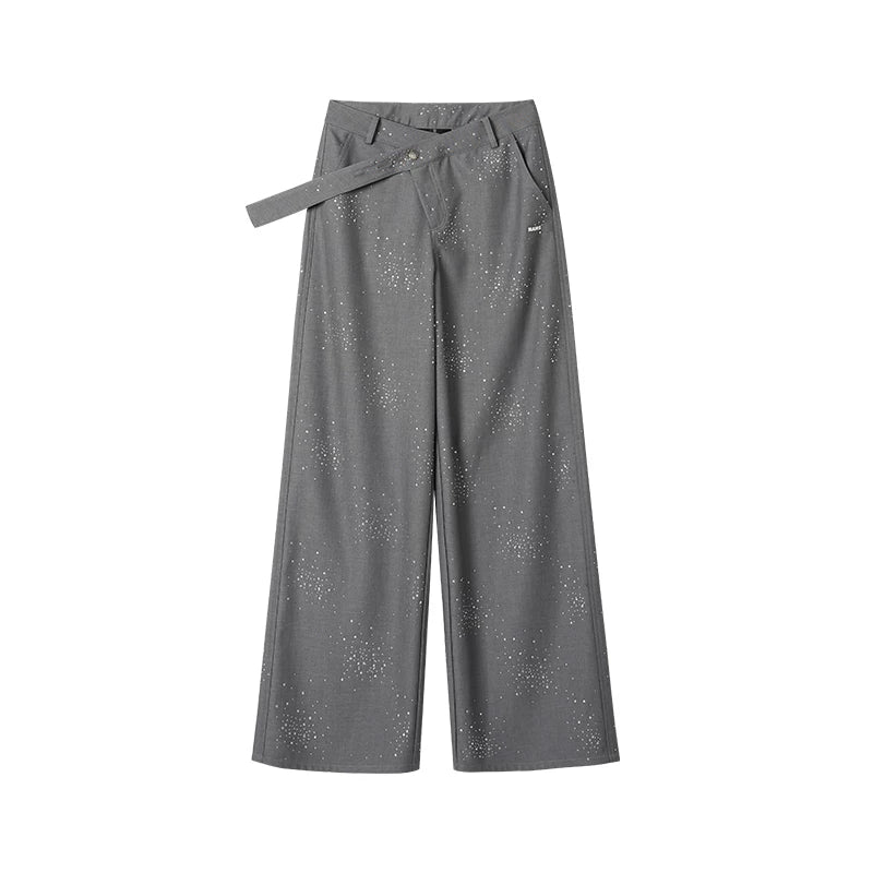Embellished Low-Rise Wide-Leg Tailored Trousers