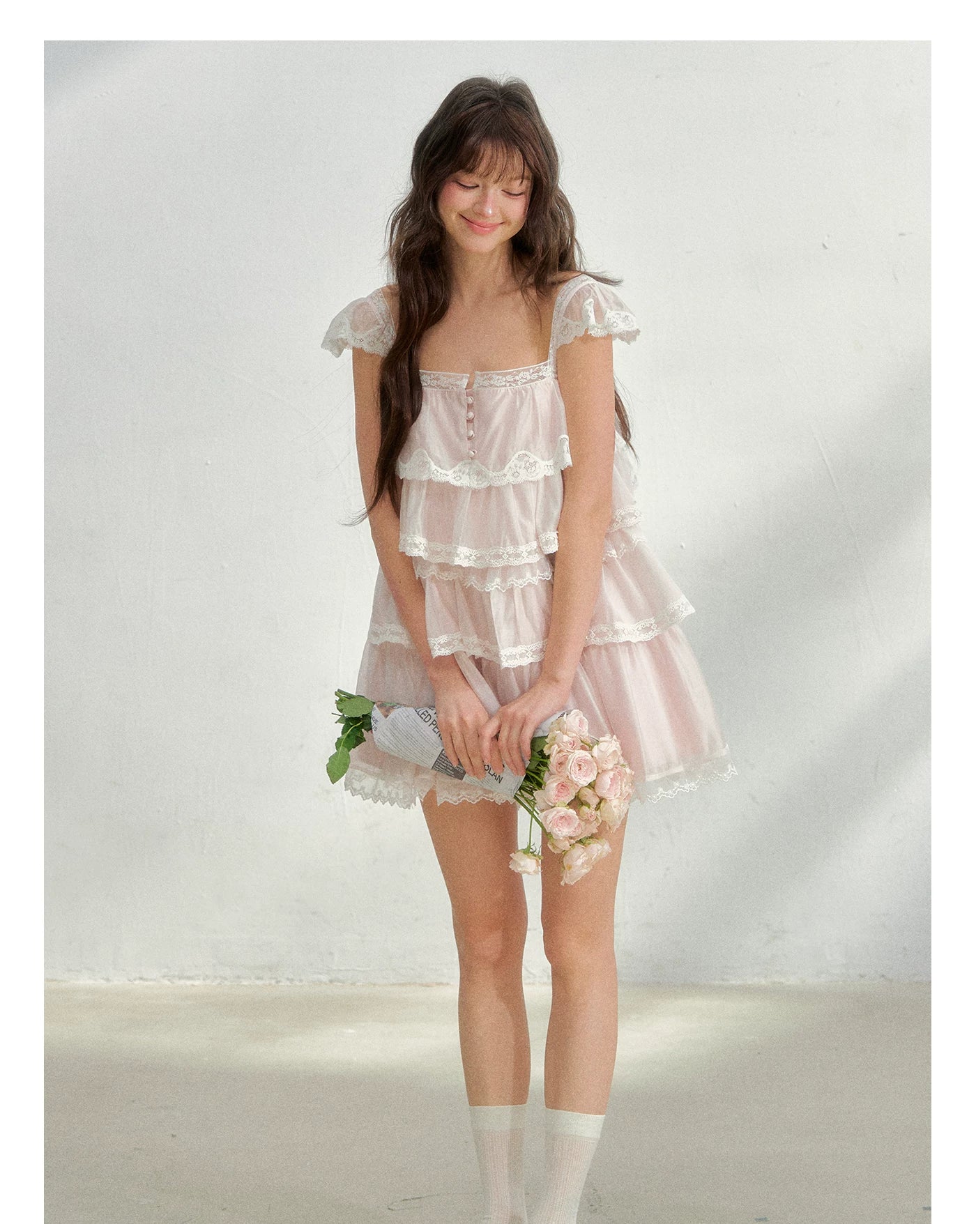 Blush Lace Mist Tiered Princess Dress