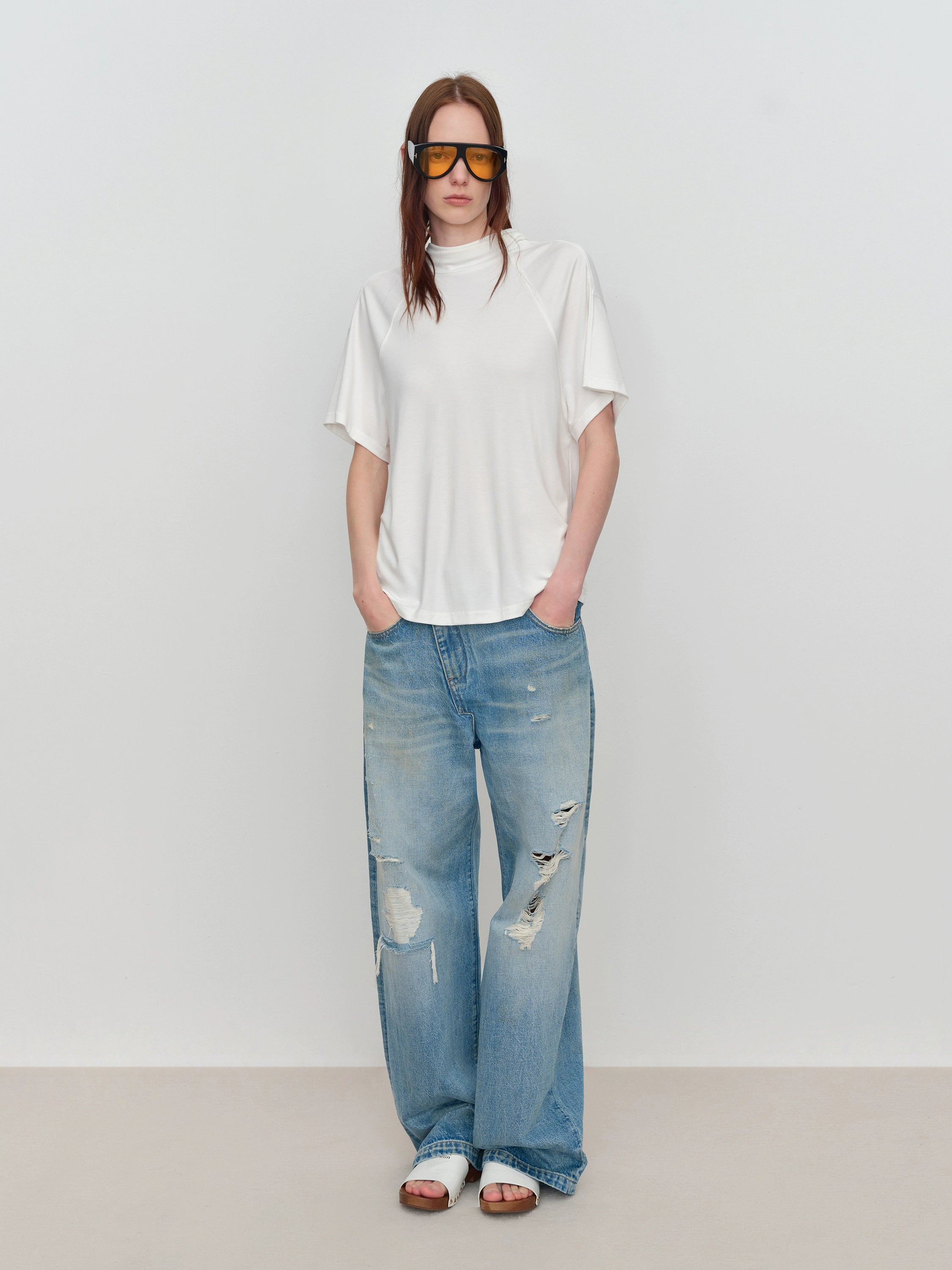 Slant One-Shoulder Swing Neck T-Shirt