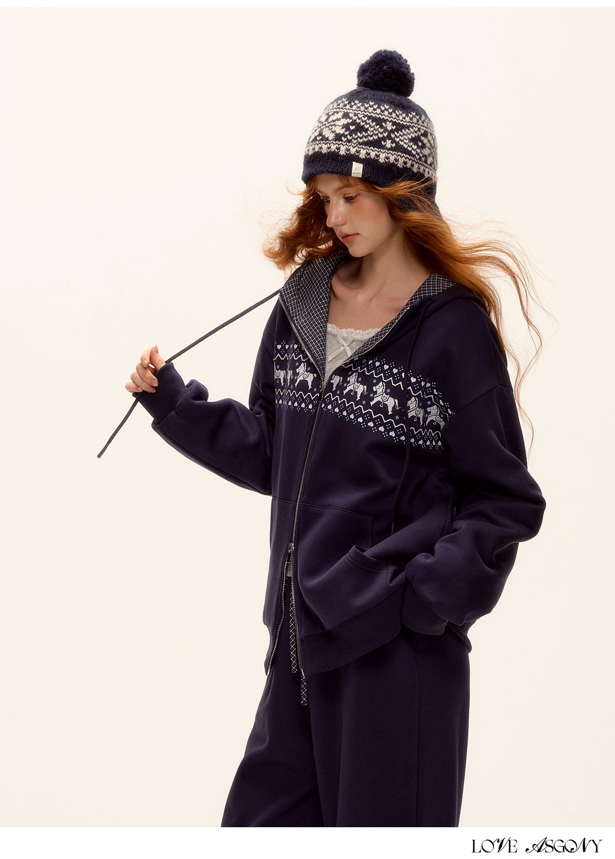 Zip-up Plaid Hoodie & Wide-Leg Pants Set