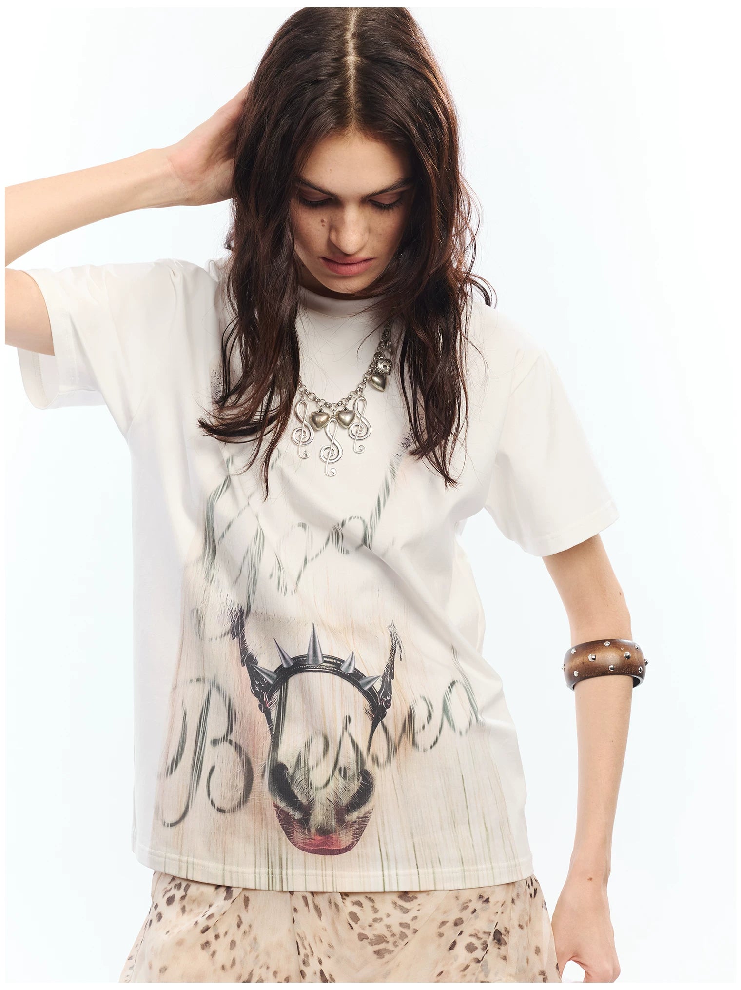 Vintage Washed Gradient Punk Graphic Crew Neck T-Shirt