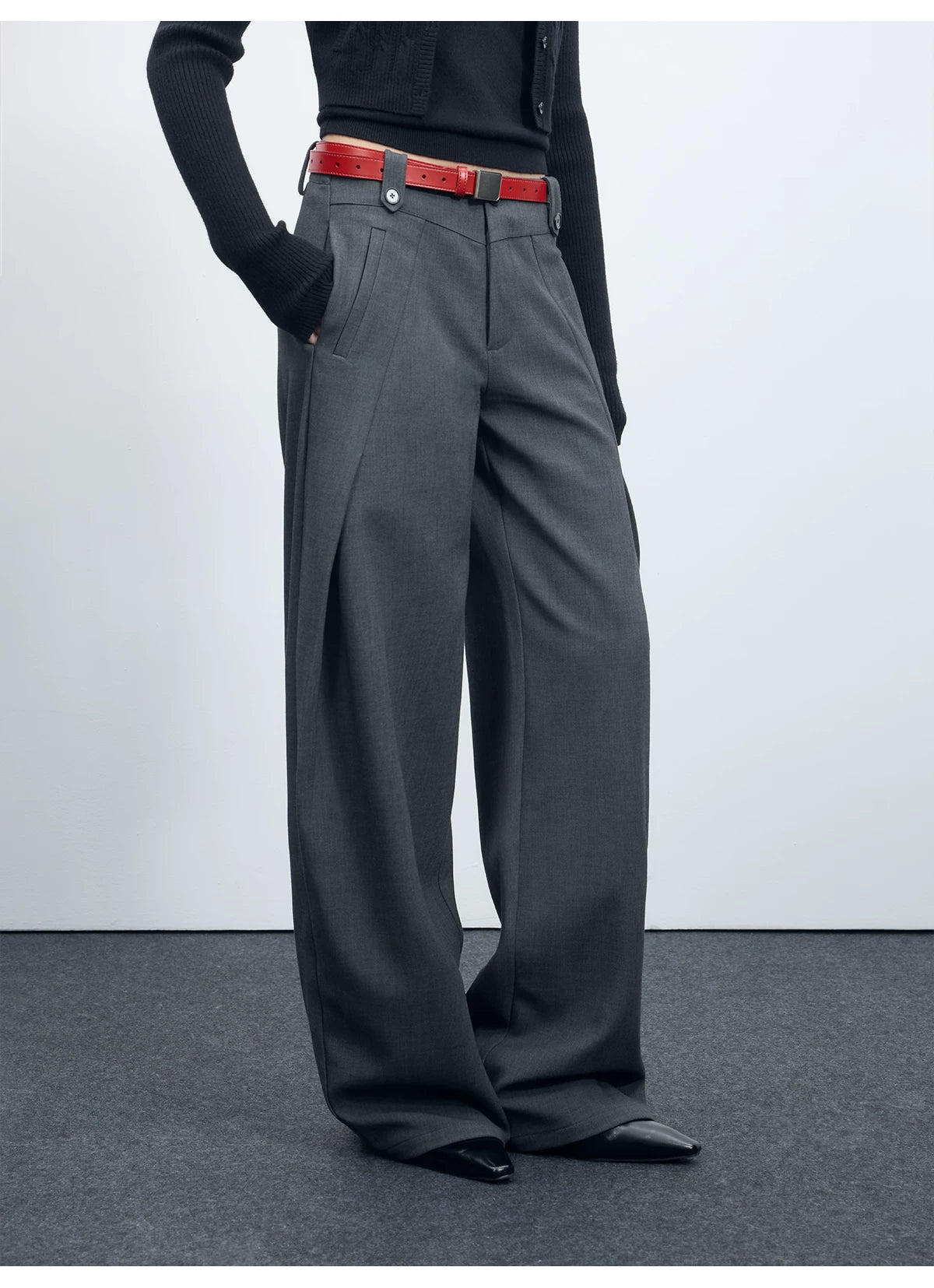 Wool-Blend Sculpted Curved-Leg Tailored Trousers