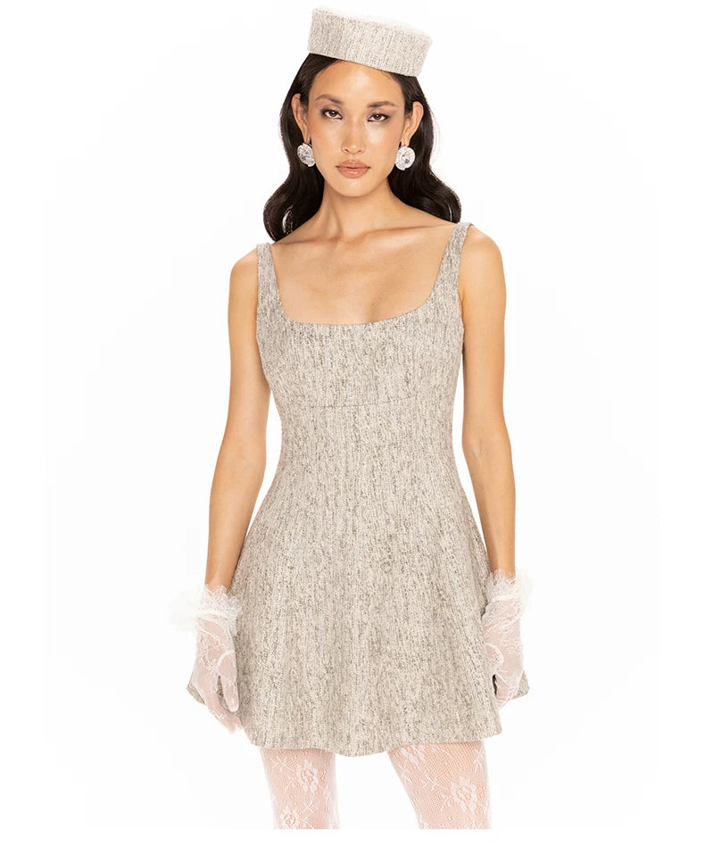 Wool-Blend Knitted Strap Fit-and-Flare Mini Dress