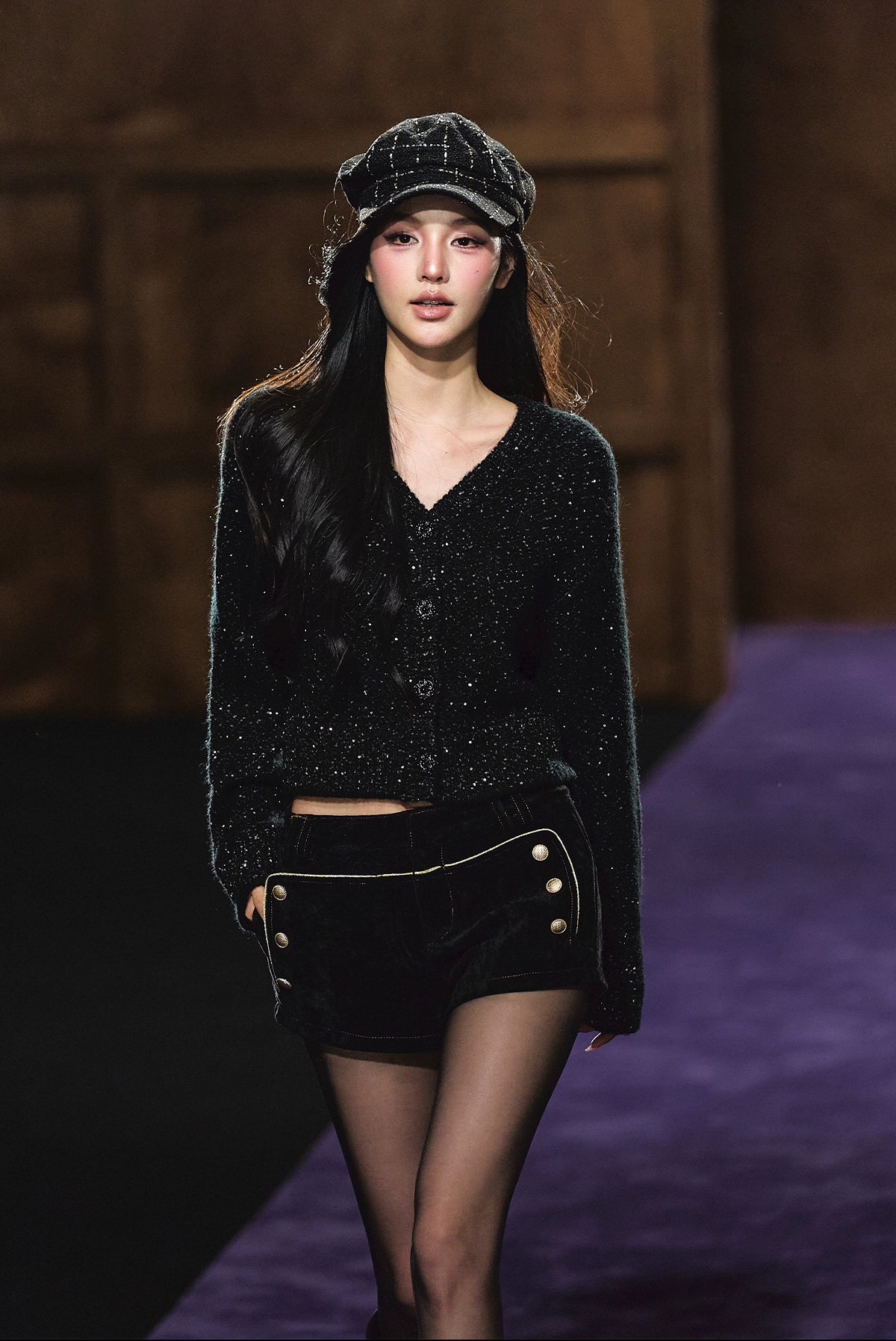 Shimmer V-Neck Sequin Detail Knit Cardigan