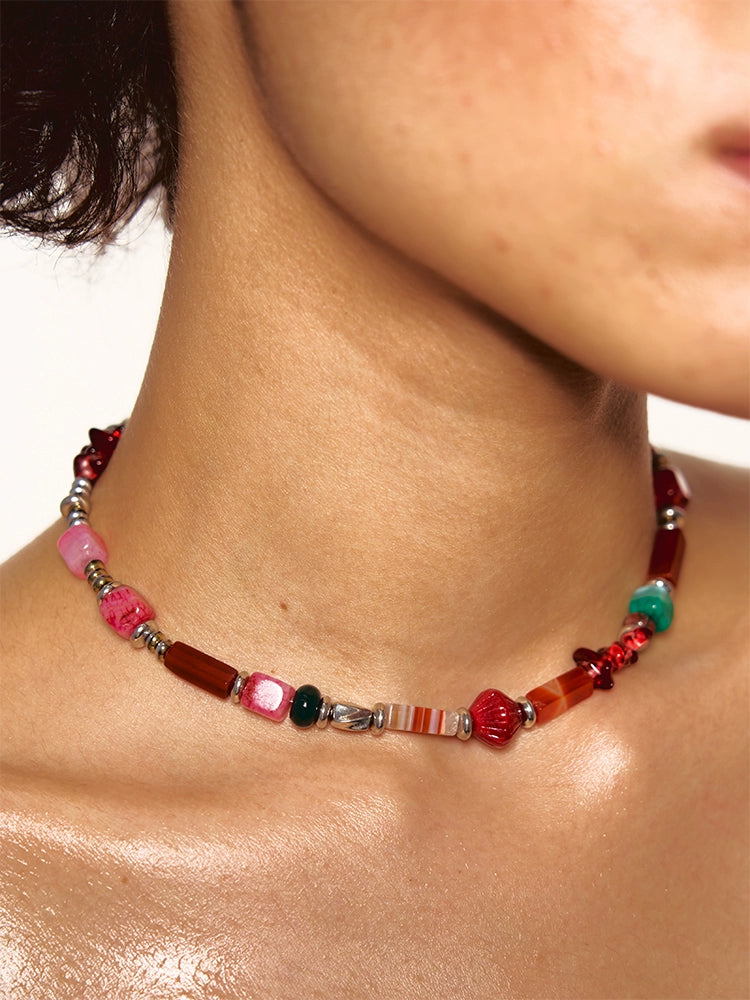 Colored Stone Czech Glass Necklace - CHINASQUAD