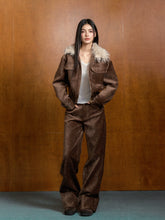 Suede High-waisted Folded Cuff Trousers - CHINASQUAD