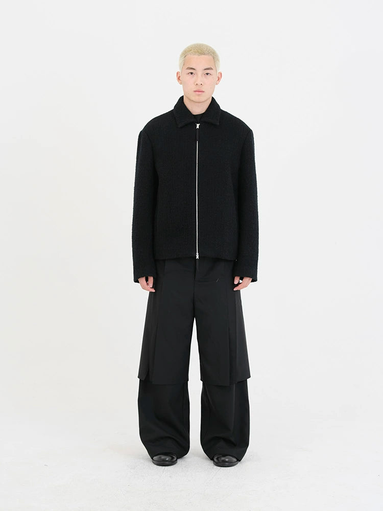 Black & Red-Brown Wool Collar Jacket - CHINASQUAD