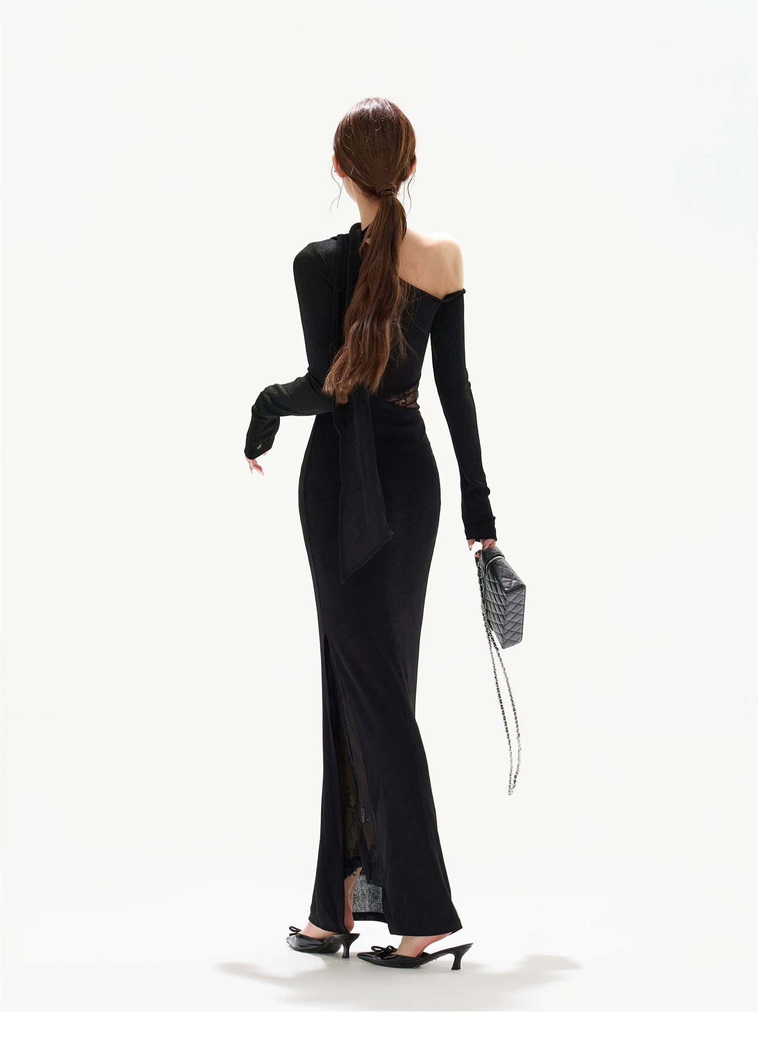 Asymmetric One-Shoulder Knit Evening Dress
