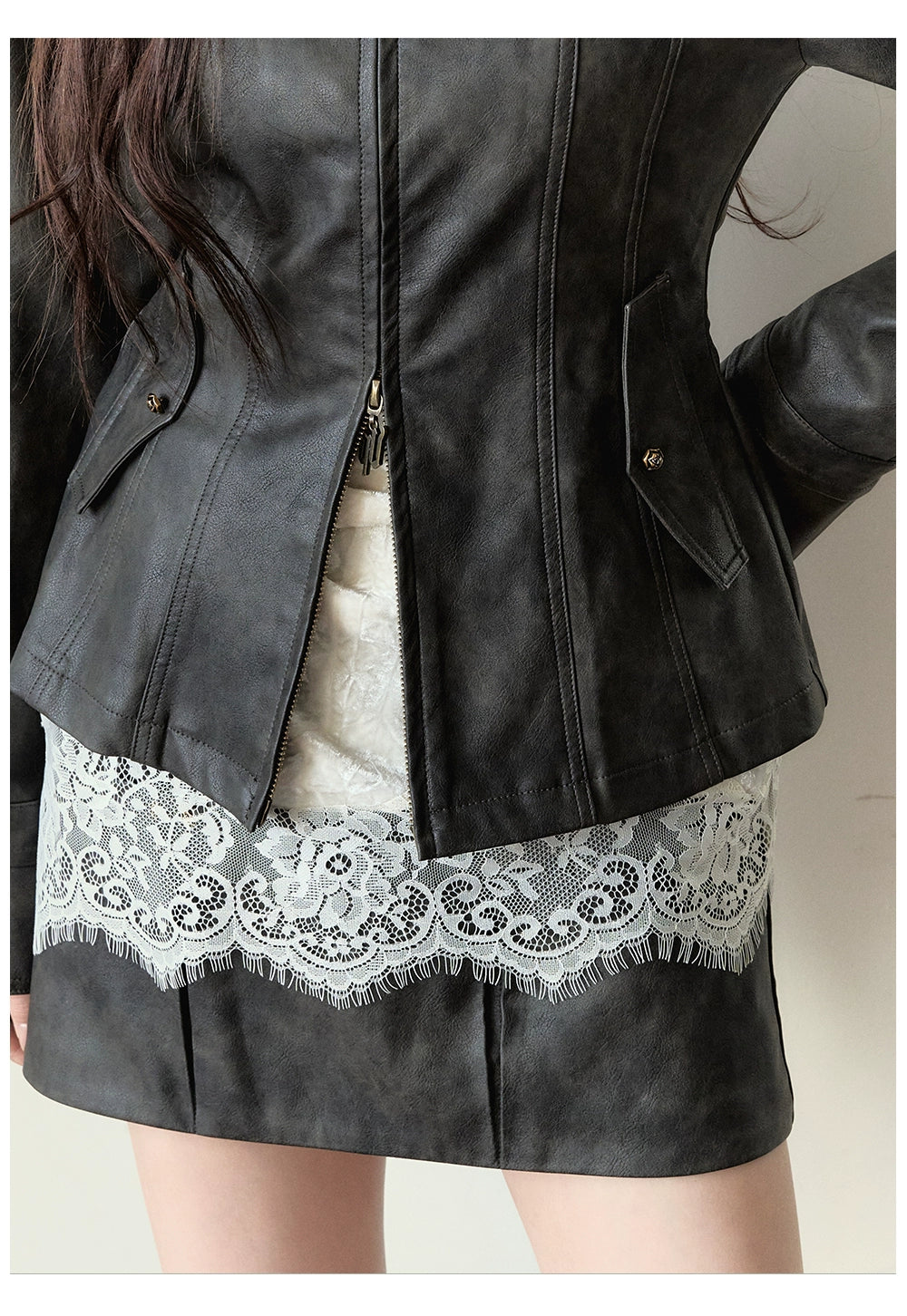 Dark Brown Studded PU Leather Skirt - CHINASQUAD