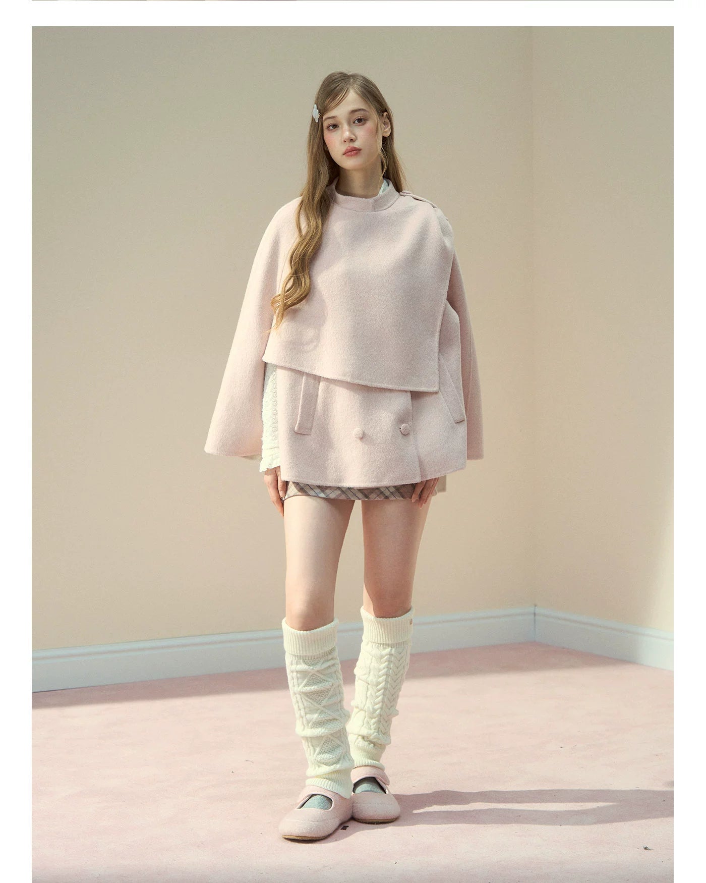 Wool Double-Faced Pink Cape Coat - CHINASQUAD