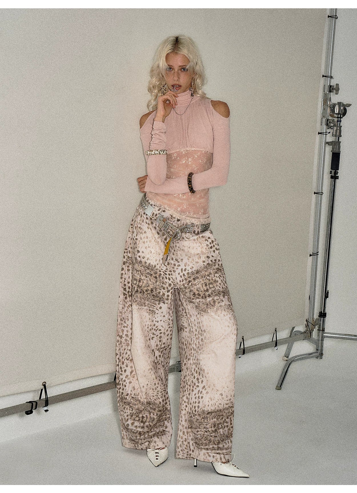 Lace Ruched Mock-Neck Long-Sleeve Base layer