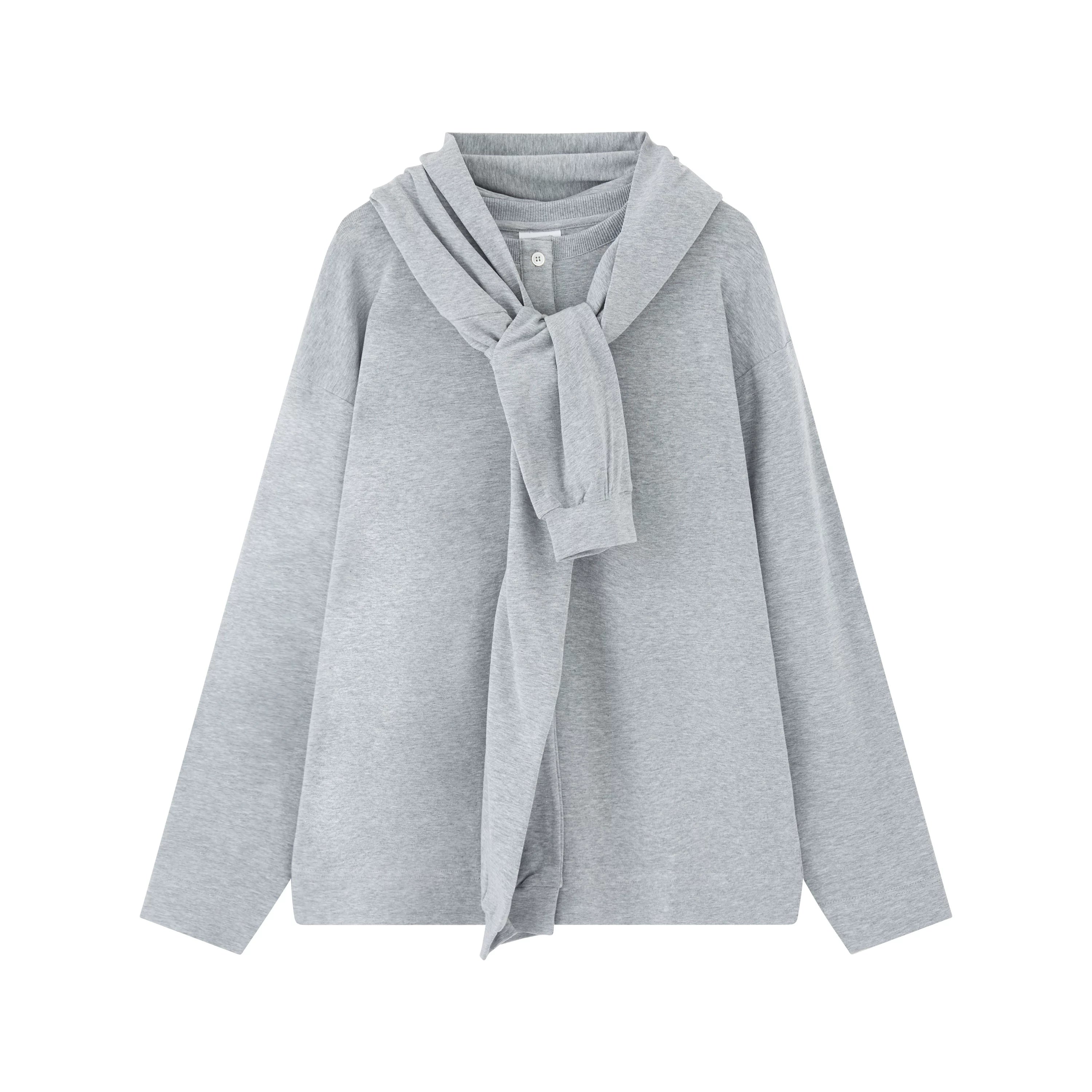 Relaxed Grey Hooded Long Sleeve Sweatshirt