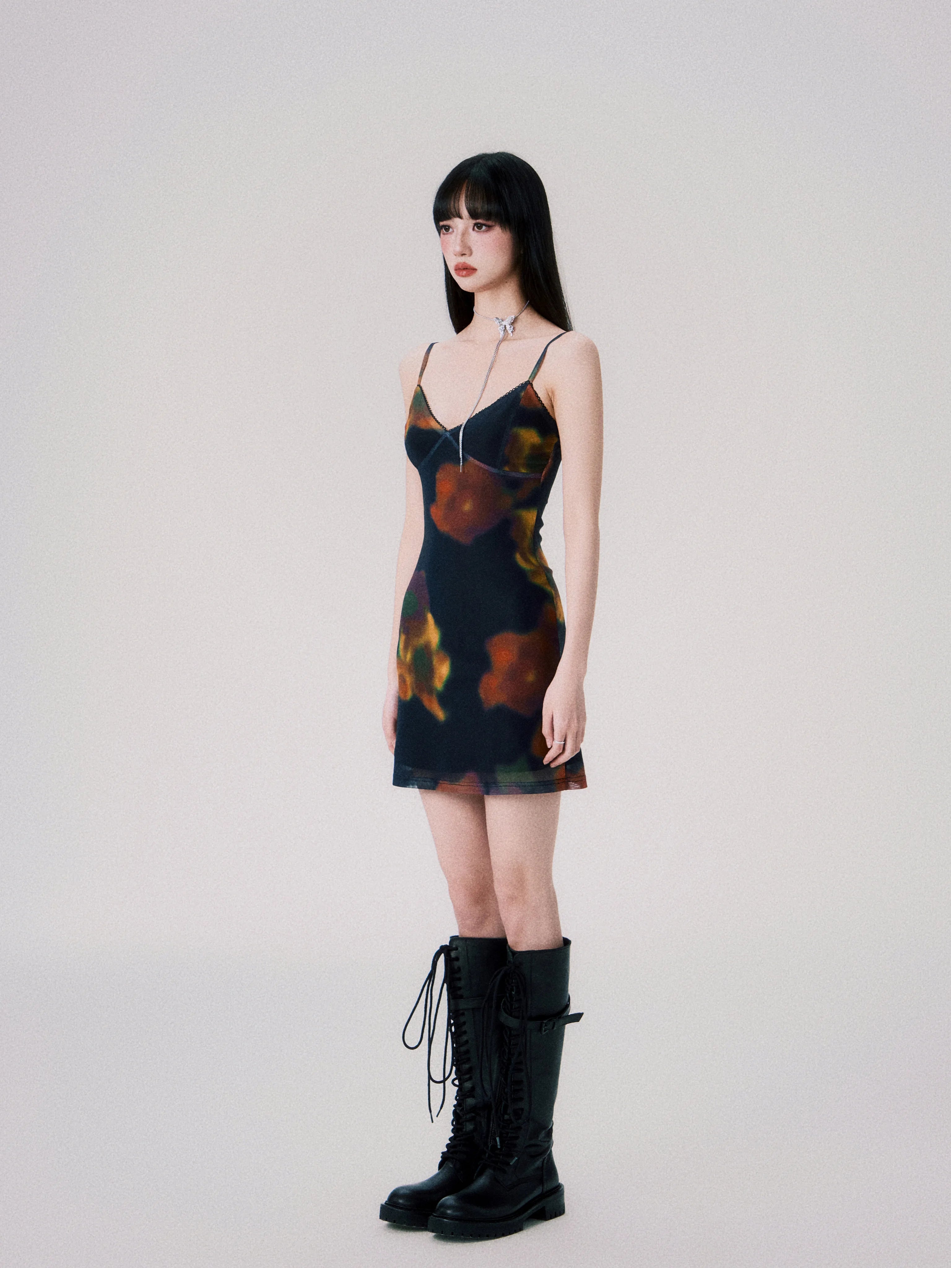 Vintage Printed Spaghetti-Strap Dress