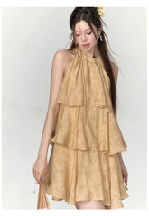 Mustard Yellow Halter Floral Dress - CHINASQUAD