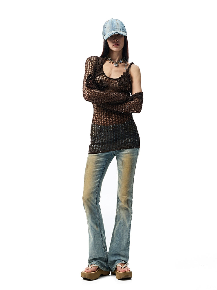 Hollow-Out Knitted Cropped Long-Sleeve Cover-Up - CHINASQUAD