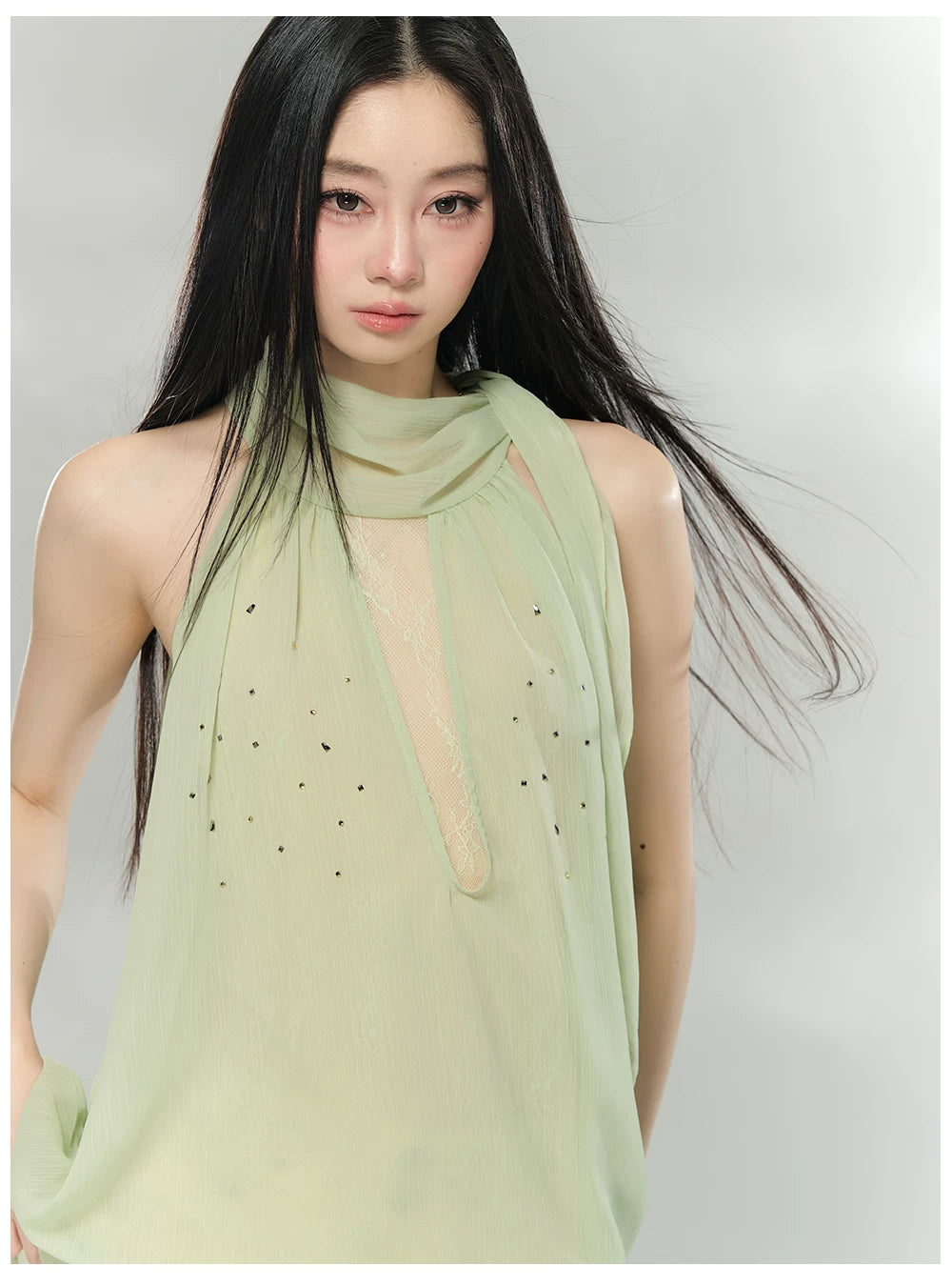 Embellished Sleeveless Chiffon Lace Top