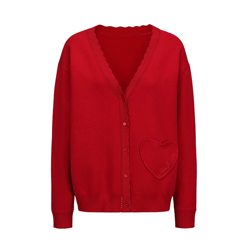 Red Lace-Trim Knit Four-Piece Set