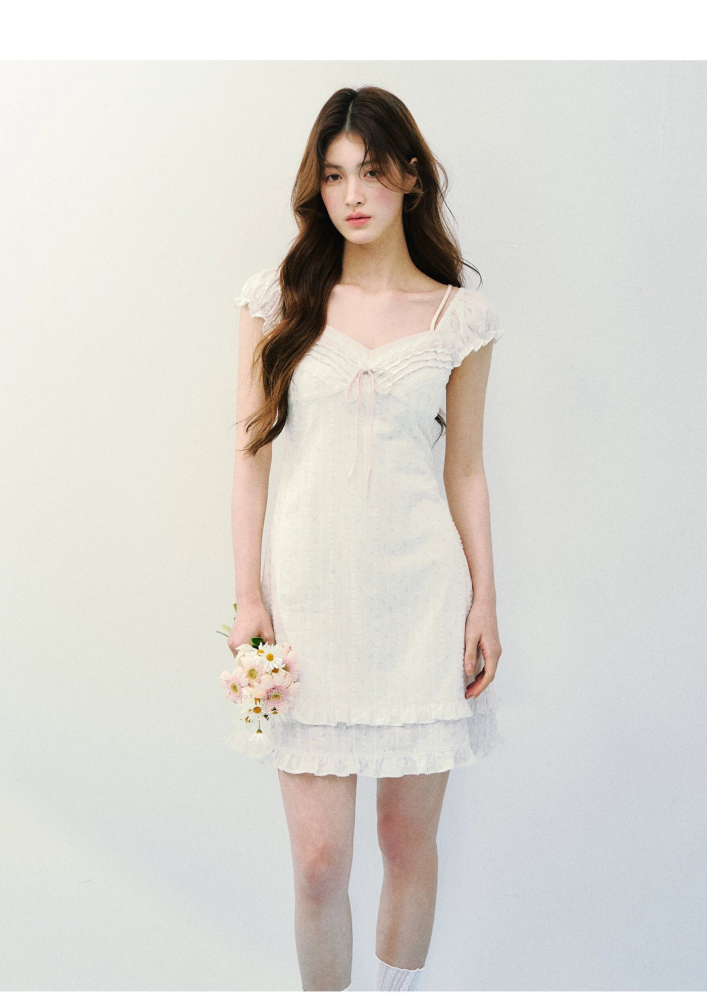 Vintage Floral Layered Square-Neck Dress