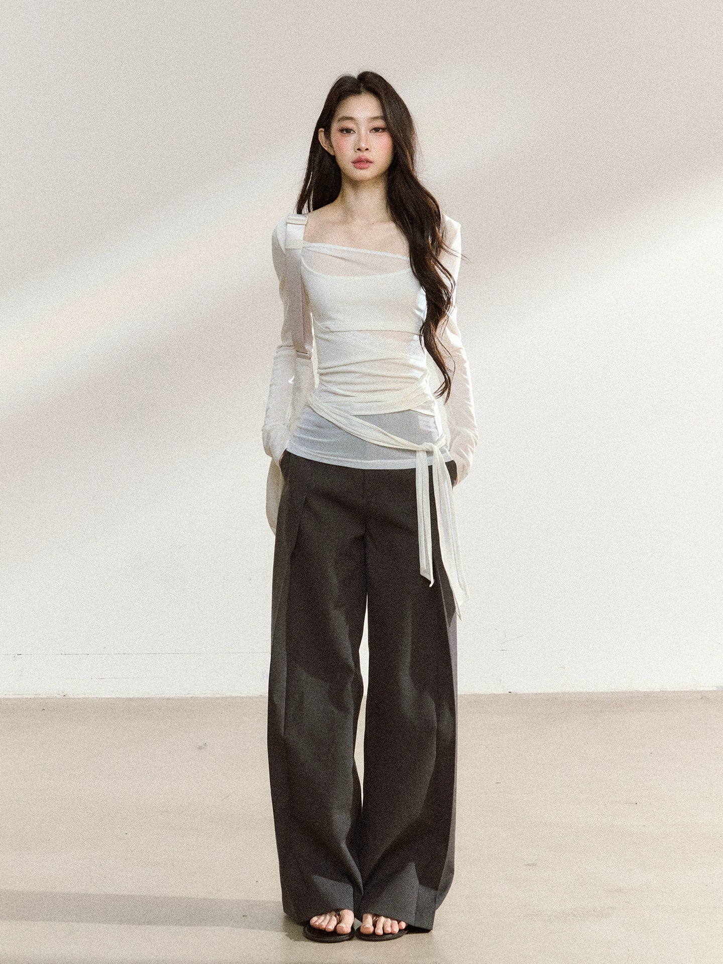 Layered Mesh-Knit Asymmetric Slim-Fit T-Shirt - CHINASQUAD