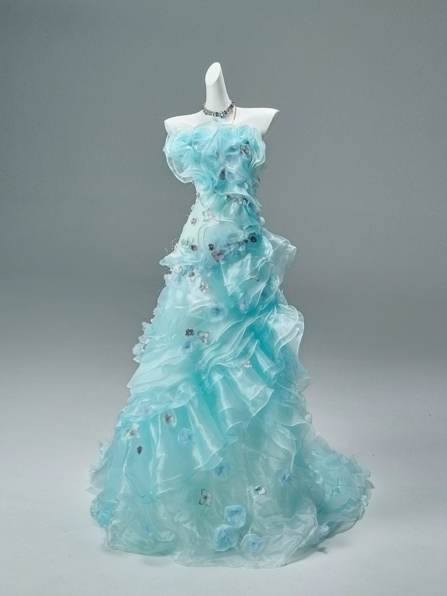 Azure “Bluefin Princess” Cascading Organza Couture Gown