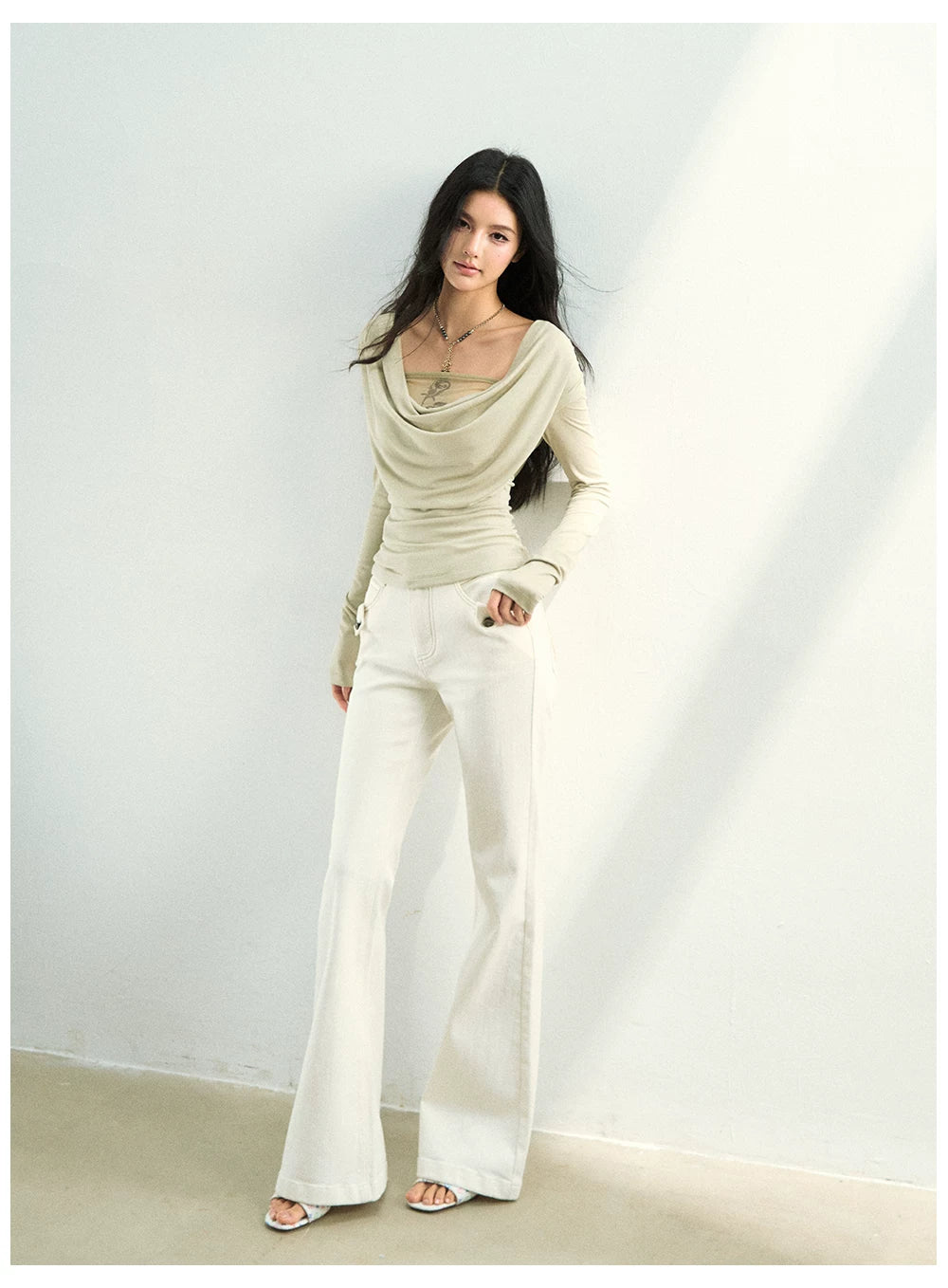 Reversible Draped Mesh Blouse