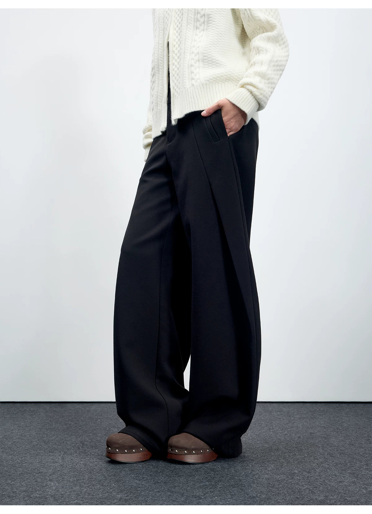Wool-Blend Sculpted Curved-Leg Tailored Trousers