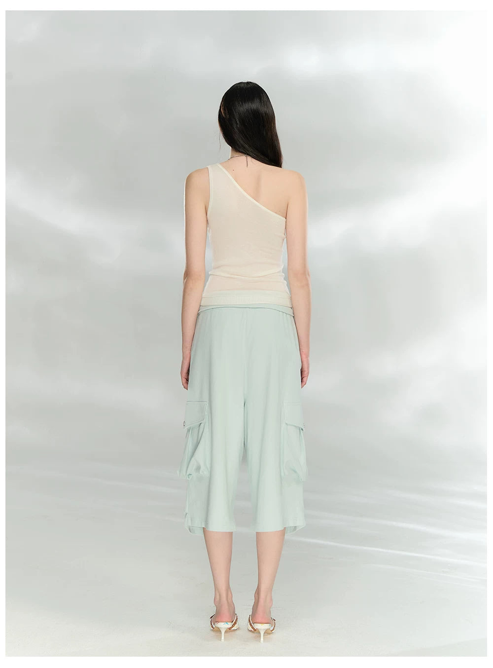 Asymmetric One-Shoulder Lyocell Blend Knit Tank Top