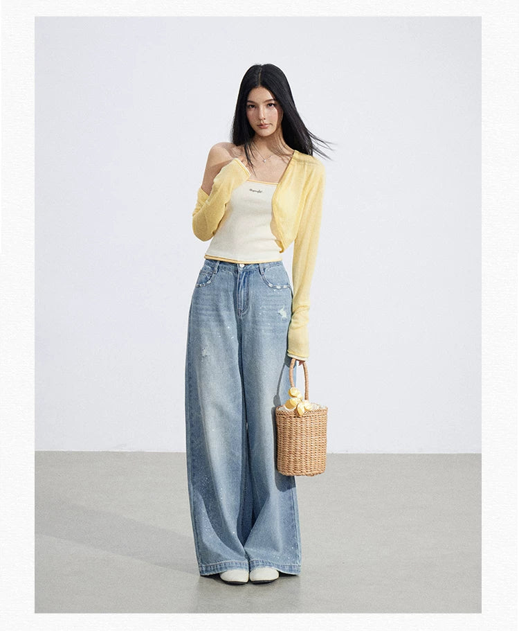 Vintage Starry Wash Wide-Leg Denim Jeans