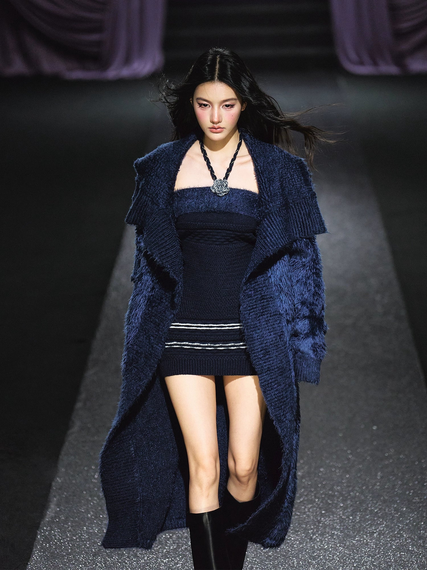 Contrast Knit Cardigan & Hand-Crocheted Dress Set