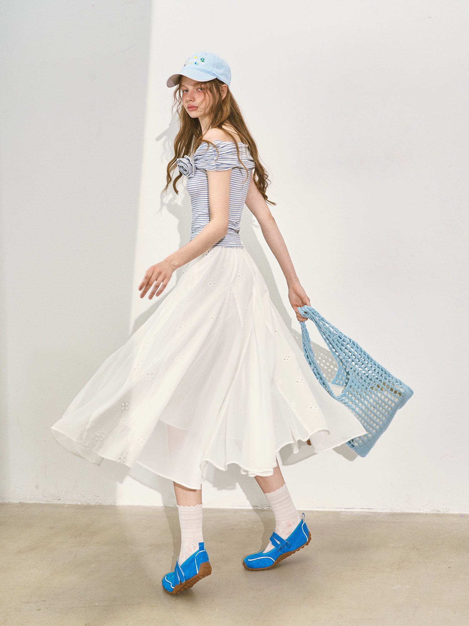 Embroidered Flower A - Line Slimming Midi Skirt - CHINASQUAD