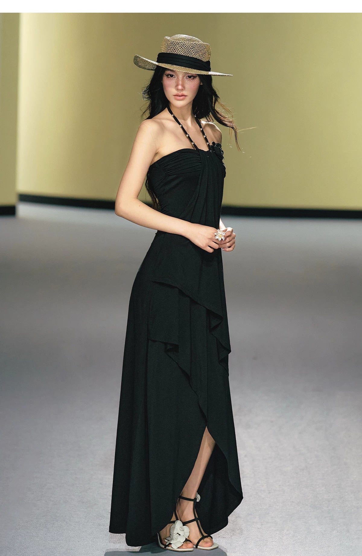 Blush Layered Halter Draped Maxi Dress
